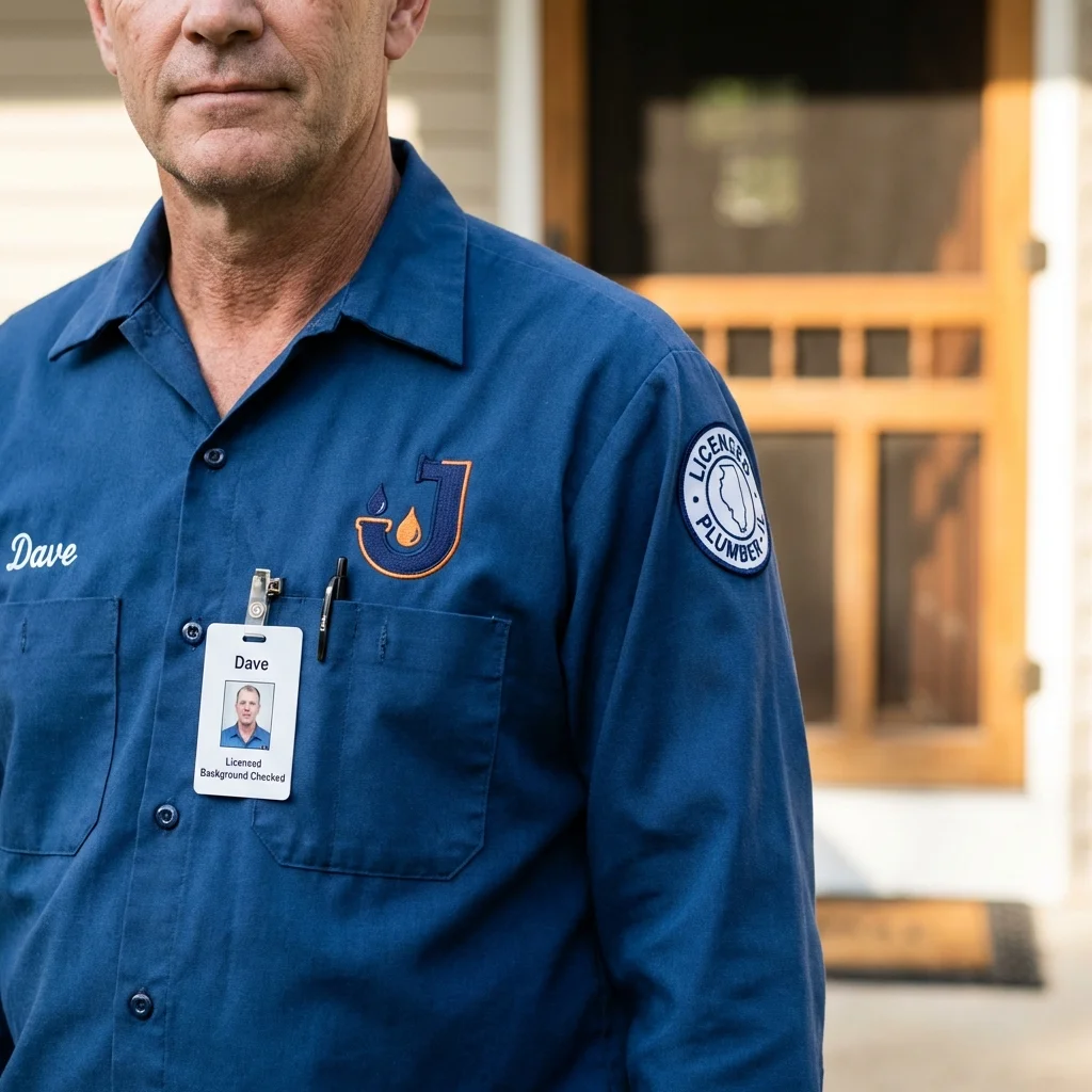 Licensed plumber showing ID badge in Westfield, WI
