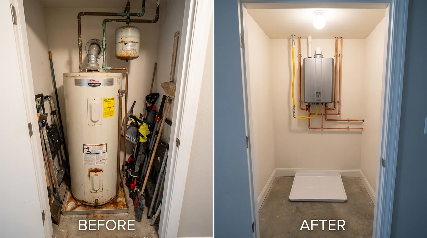 Tank water heater versus wall-mounted tankless unit comparison for Westfield, WI homeowners