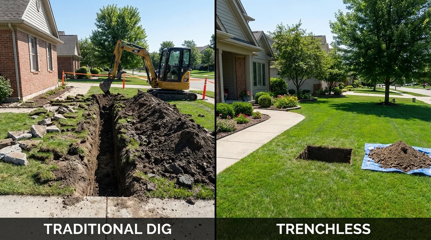 Trenchless sewer repair with minimal yard damage versus traditional excavation in Westfield, WI